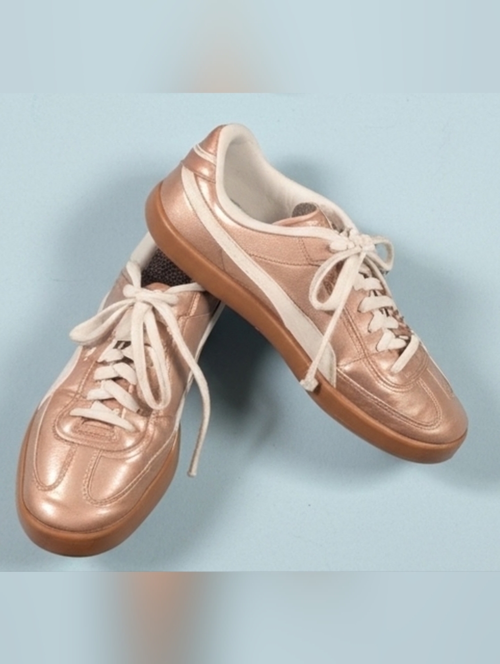 Women's Puma Club II Era Metallic Rose Gold Lace-Up Sneakers with Gum Sole